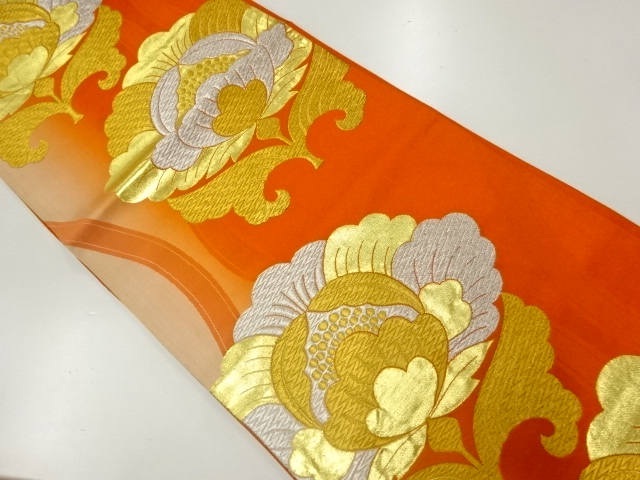 JAPANESE KIMONO / ANTIQUE FUKURO OBI / SILK / WOVEN FLOWER
